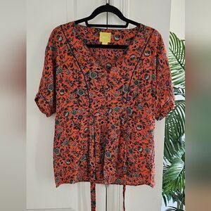 Anthropologie Maeve Floral Orange Women's Top